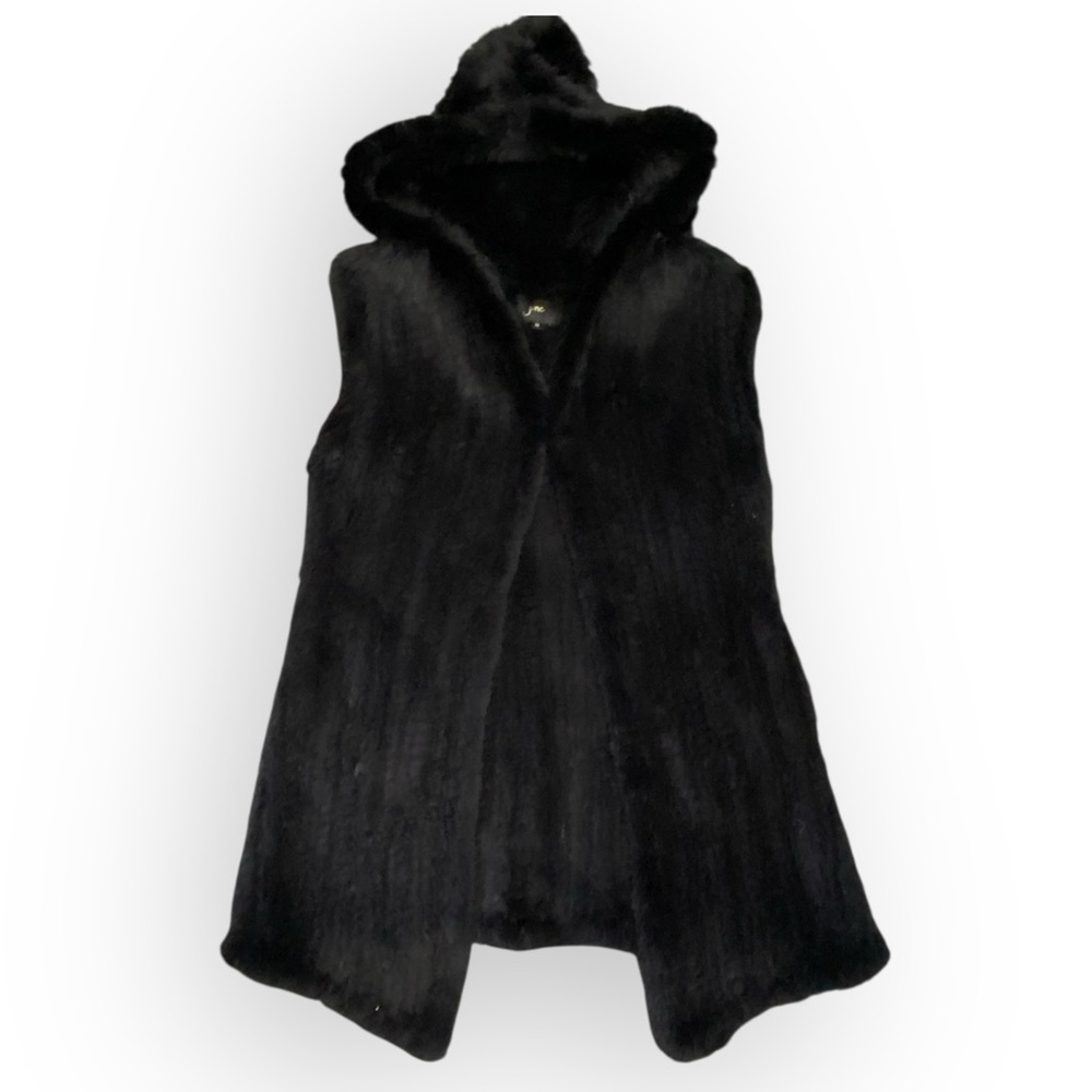Luxurious June Black Rabbit Fur Hooded Vest